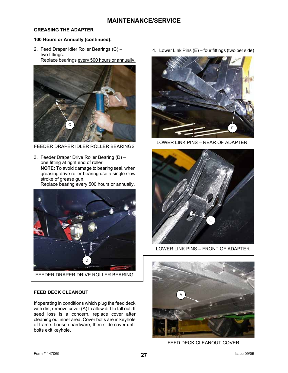 Maintenance/service | MacDon 873 Combine Adapter User Manual | Page 29 / 91