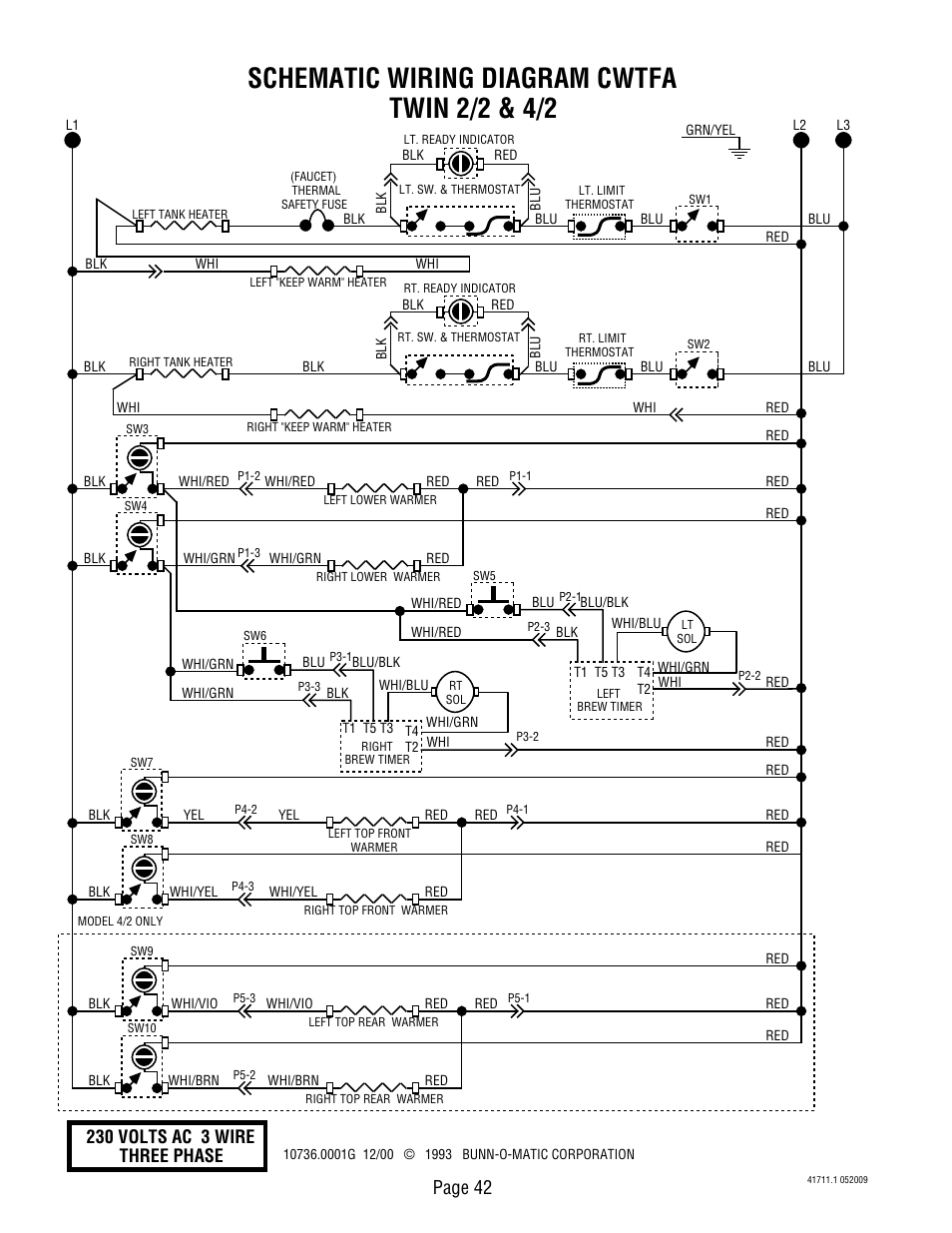 Schematic Wiring Diagram Cwtfa Twin 2 2 4 2 Page 42 230 Volts Ac 3 Wire Three Phase Bunn C User Manual Page 42 59 Original Mode Schematic Wiring Diagram Cwtfa Twin 2 2 4 2 Page 42 230 Volts Ac 3 Wire Three Phase Bunn C User Manual Page 42 59 Original Mode