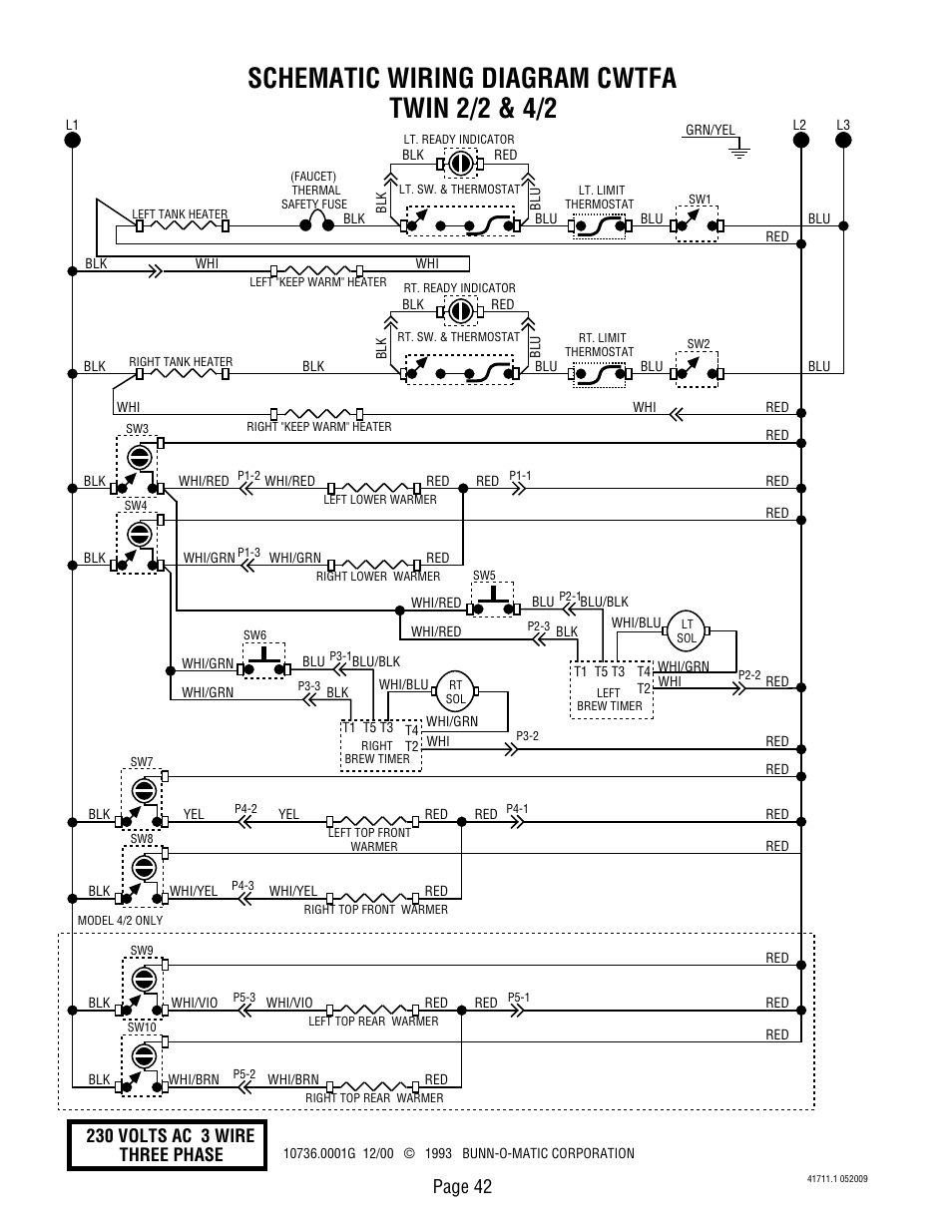 Schematic Wiring Diagram Cwtfa Twin 2 2 4 2 Page 42 230 Volts Ac 3 Wire Three Phase Bunn C User Manual Page 42 59 Original Mode