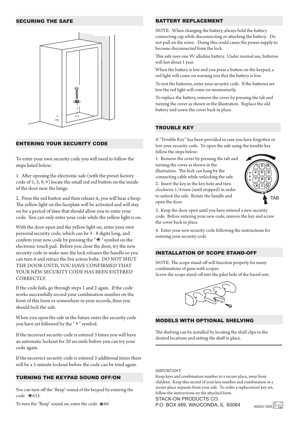 Stack On Total Defense Electronic Lock User Manual Page 2 12