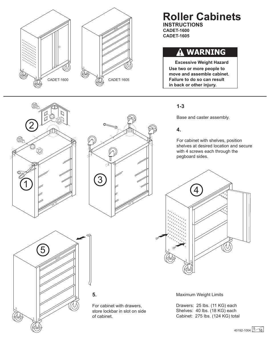 Roller Cabinets Warning Stack On Gladiator Cade User Manual