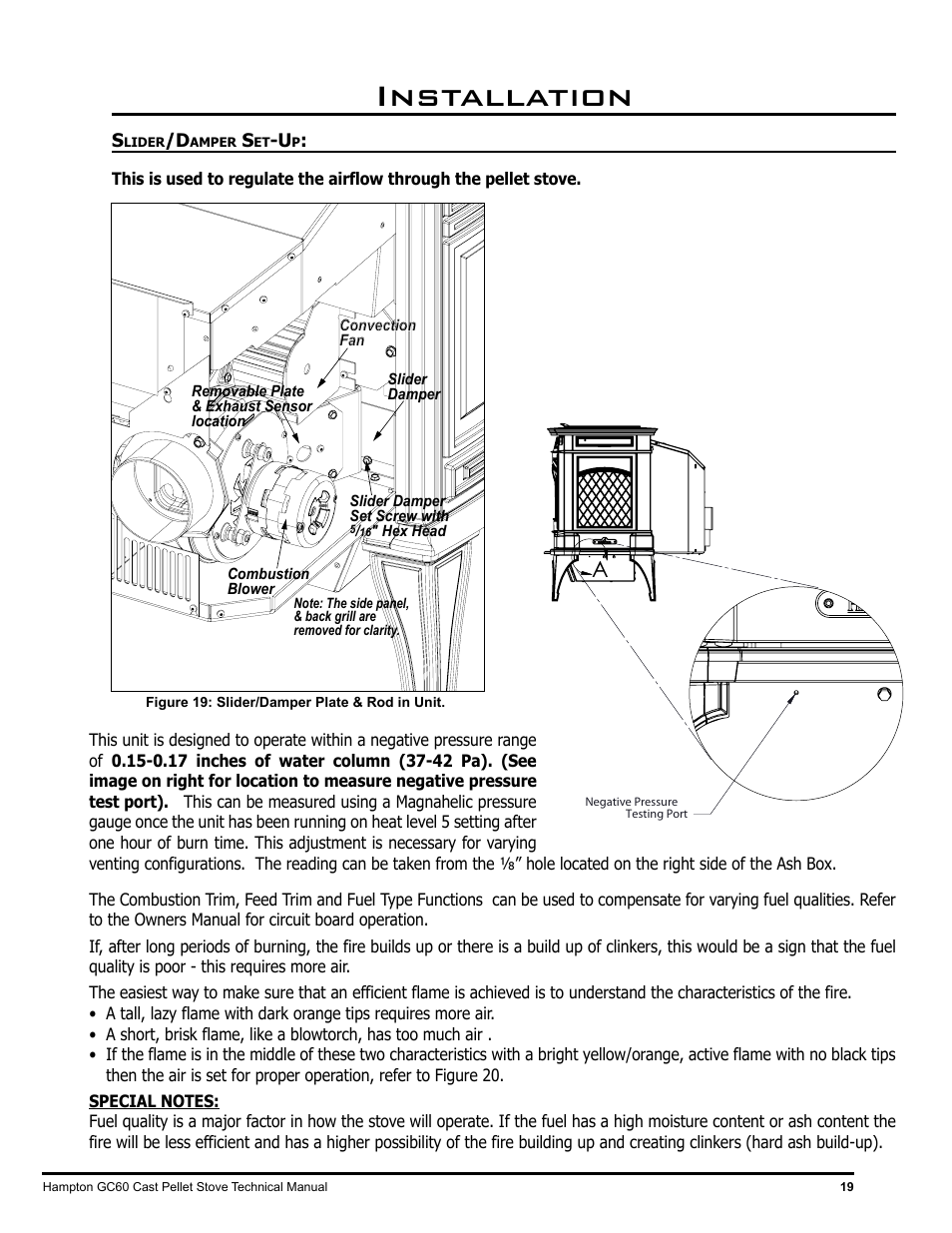 Installation | Regency Hampton GC60 Large Pellet Stove TECHNICAL MANUAL