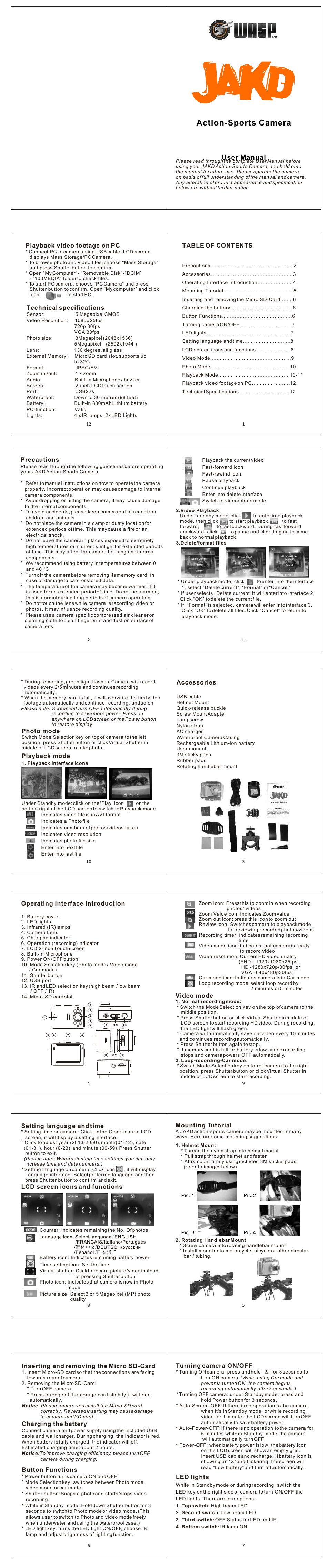 WASPcam JAKD Action-Sports Camera User Manual | 1 page