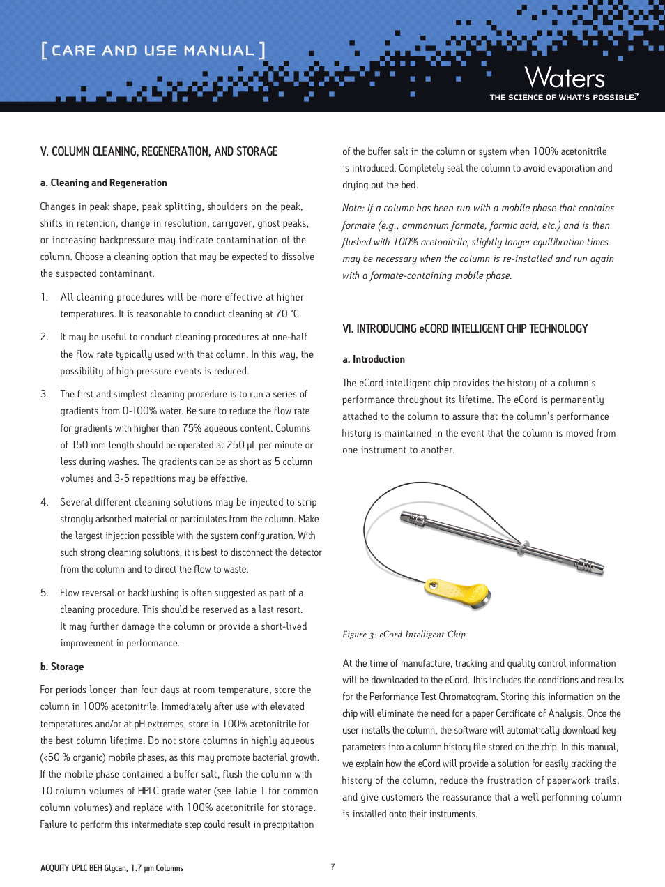 Care and use manual | Waters ACQUITY UPLC BEH Glycan, 1.7 µm Columns