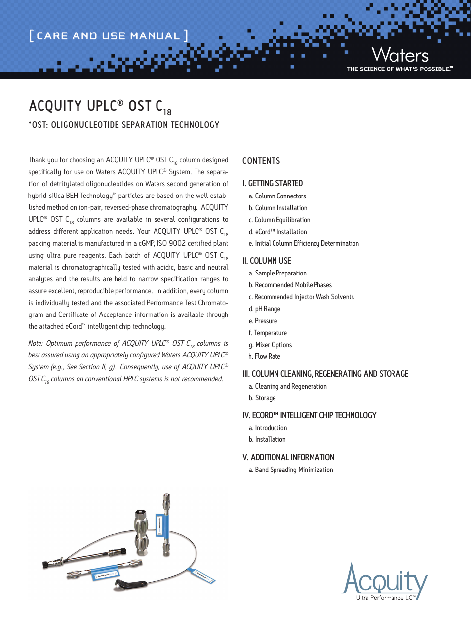 Waters Oligonucleotide Separation Technology Acquity Uplc C18 Columns User Manual 7 Pages
