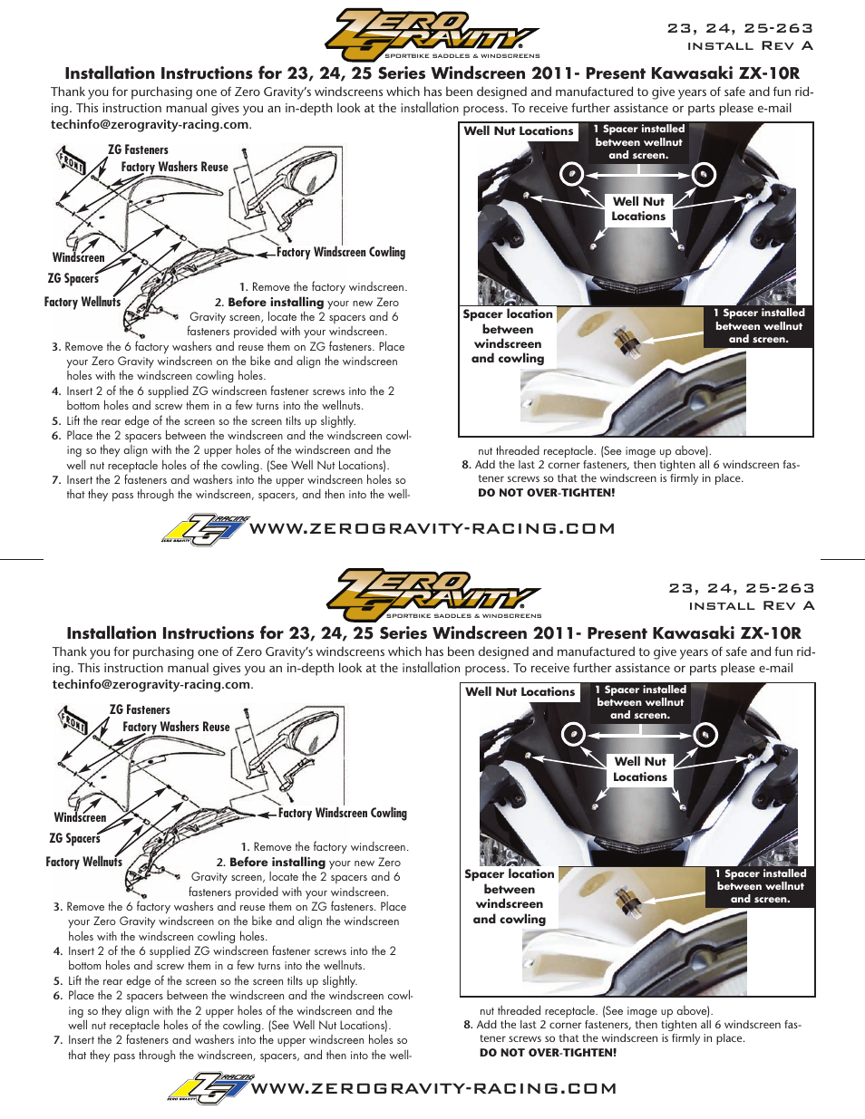 Zero Gravity Kawasaki ZX10 (11-Present) Windscreen User Manual | 1 page