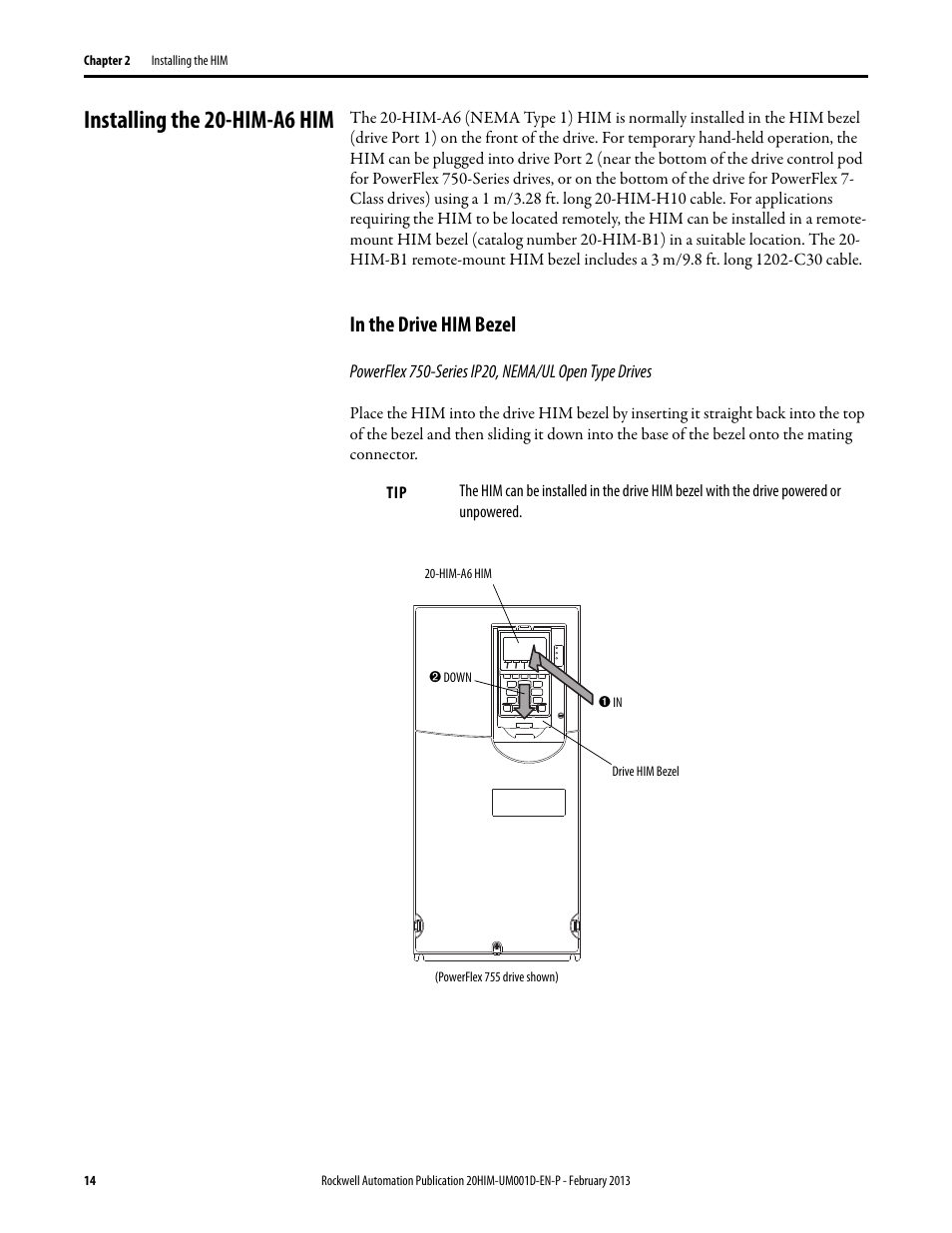 Installing the 20-him-a6 him, In the drive him bezel | Rockwell