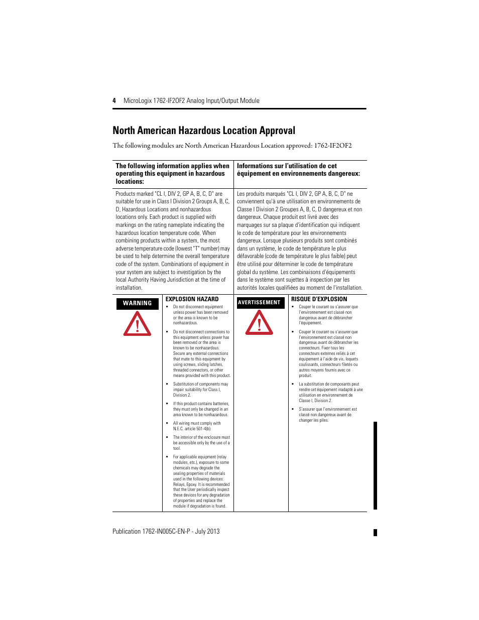 North american hazardous location approval | Rockwell Automation 1762