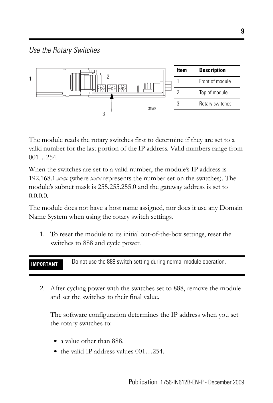 Use the rotary switches | Rockwell Automation 1756-EN3TR ControlLogix