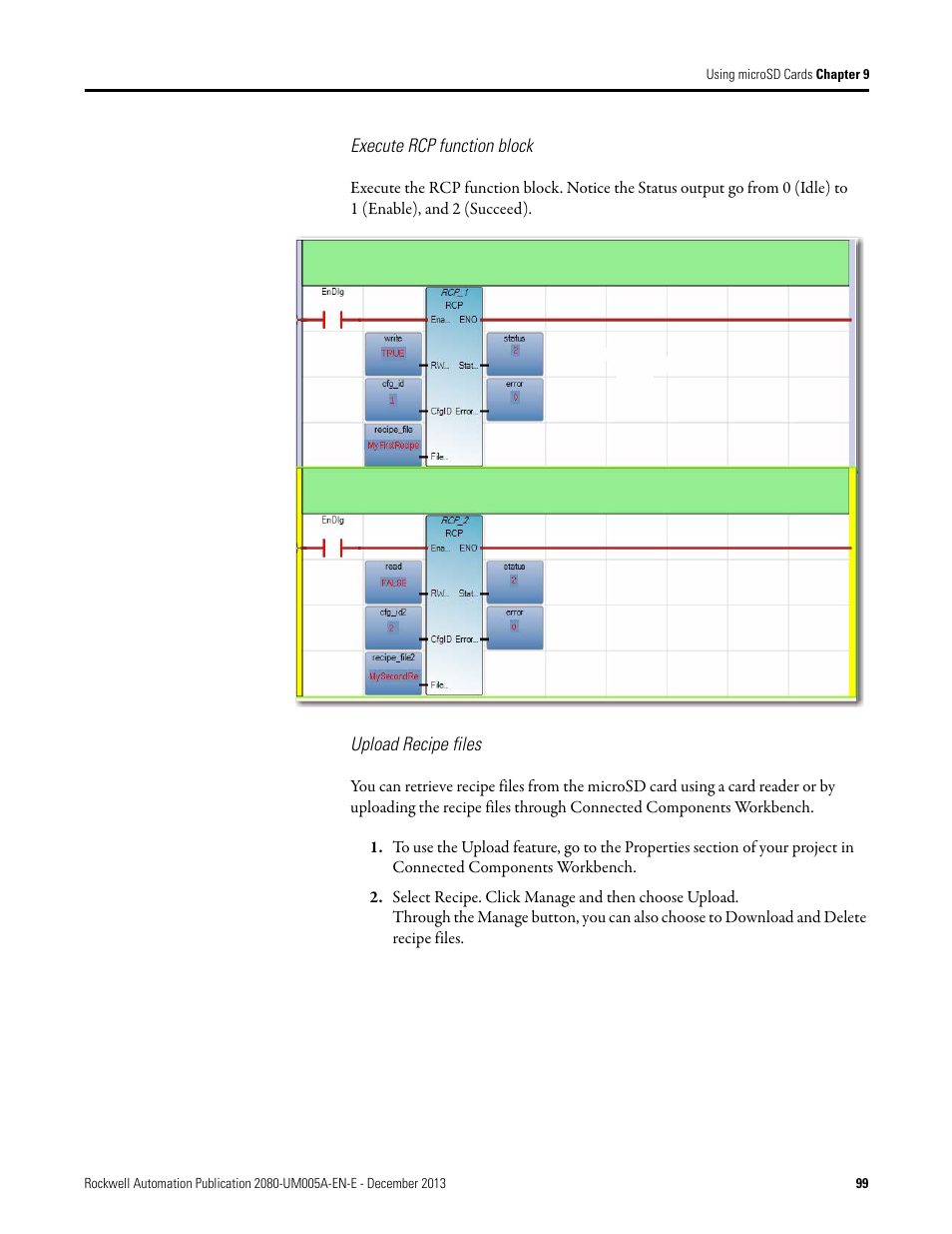 Execute rcp function block, Upload recipe files | Rockwell Automation
