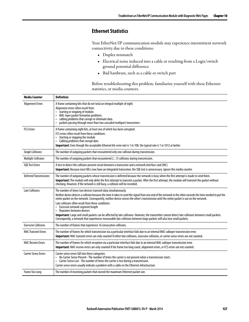 Ethernet statistics | Rockwell Automation 1734-AENTR EtherNet/IP