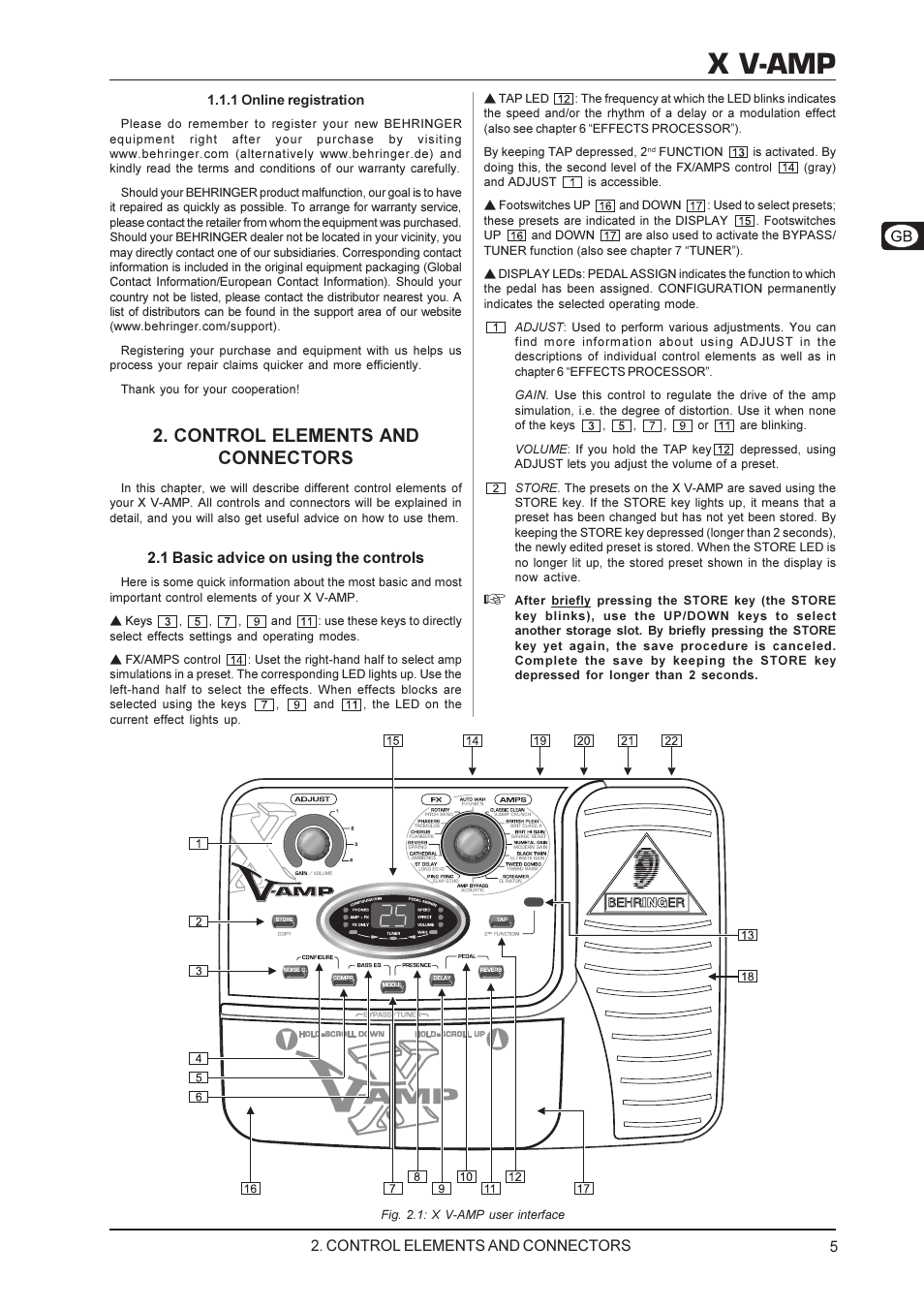 X V Amp Control Elements And Connectors Behringer X V Amp User Manual Page 5 13