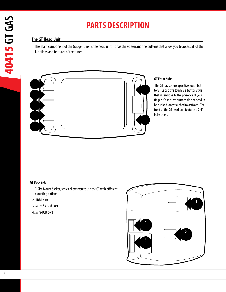 Parts description Bully Dog 40415 gauge GT Gas tuner User Manual