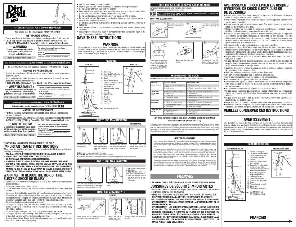 Dirt Devil SD20000 User Manual | 2 