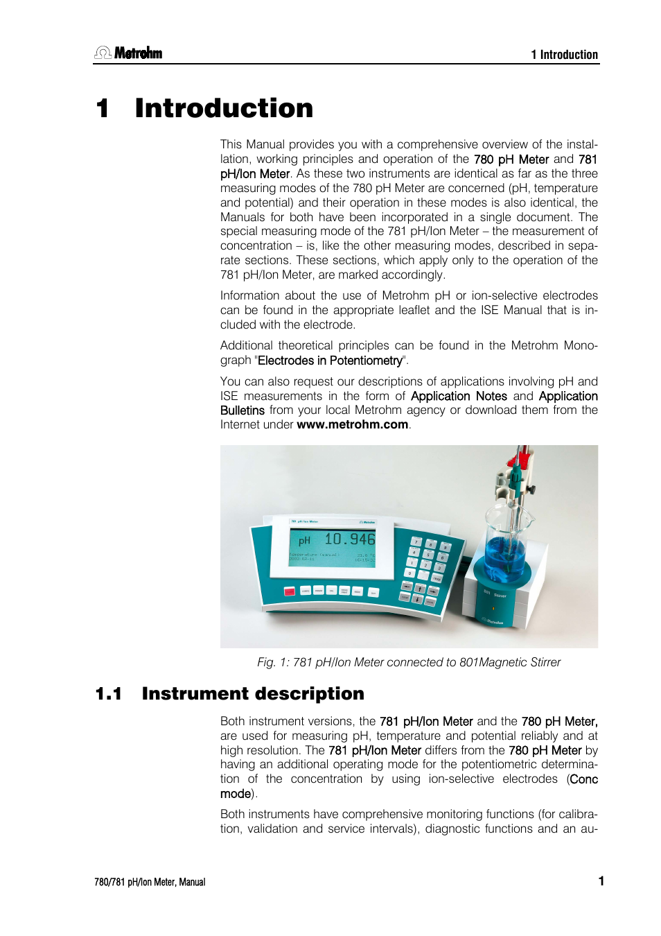 1 introduction, 1 instrument description, Introduction | Metrohm 781 pH ...