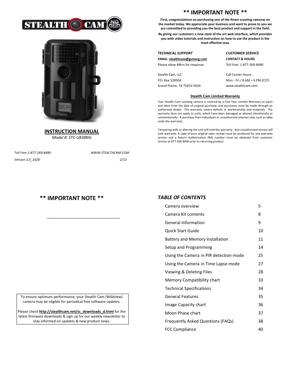 Stealth Cam STC-U838NG Unit X Ops User Manual | 10 pages | Original mode