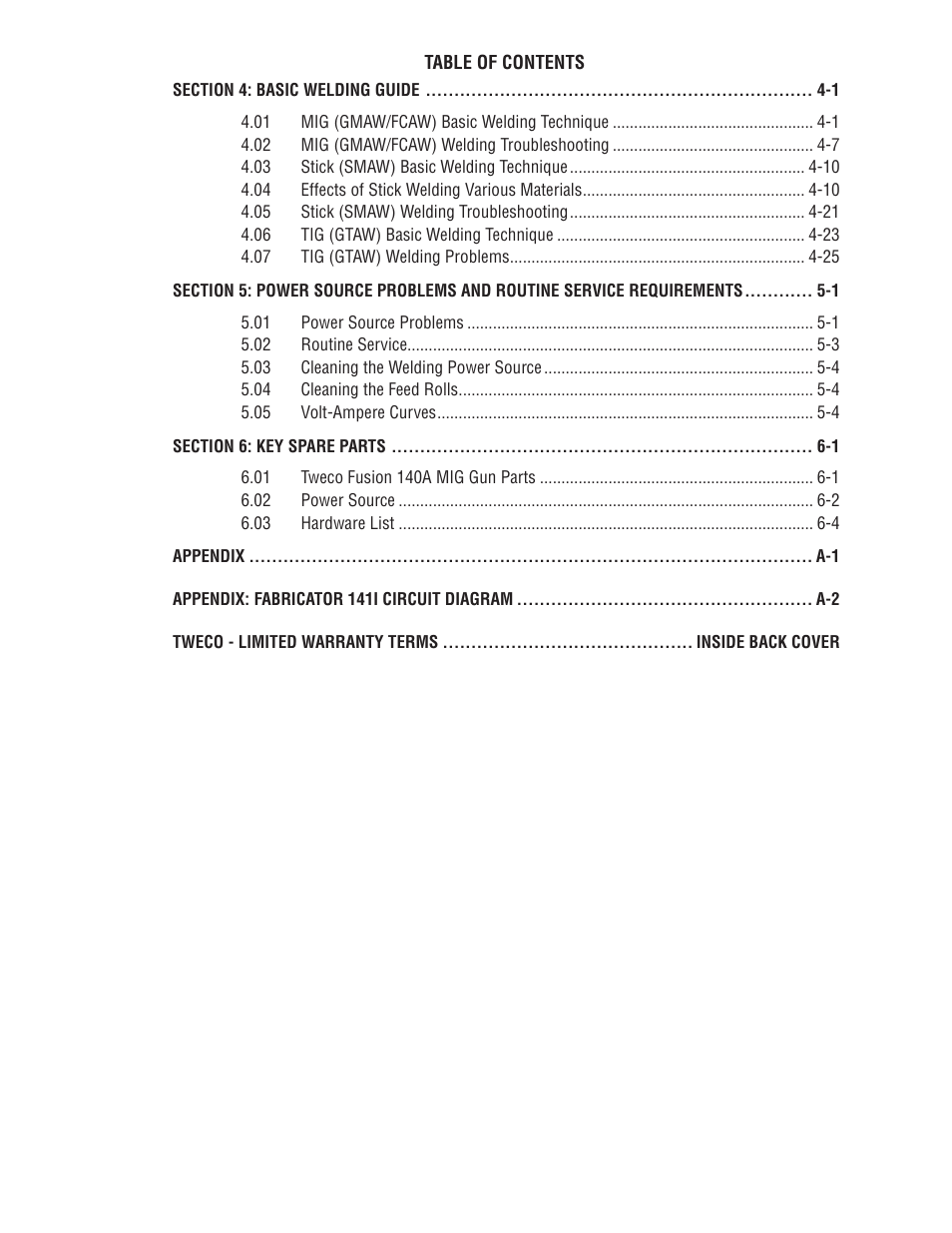 Tweco 141i Fabricator User Manual | Page 5 / 104 | Original mode