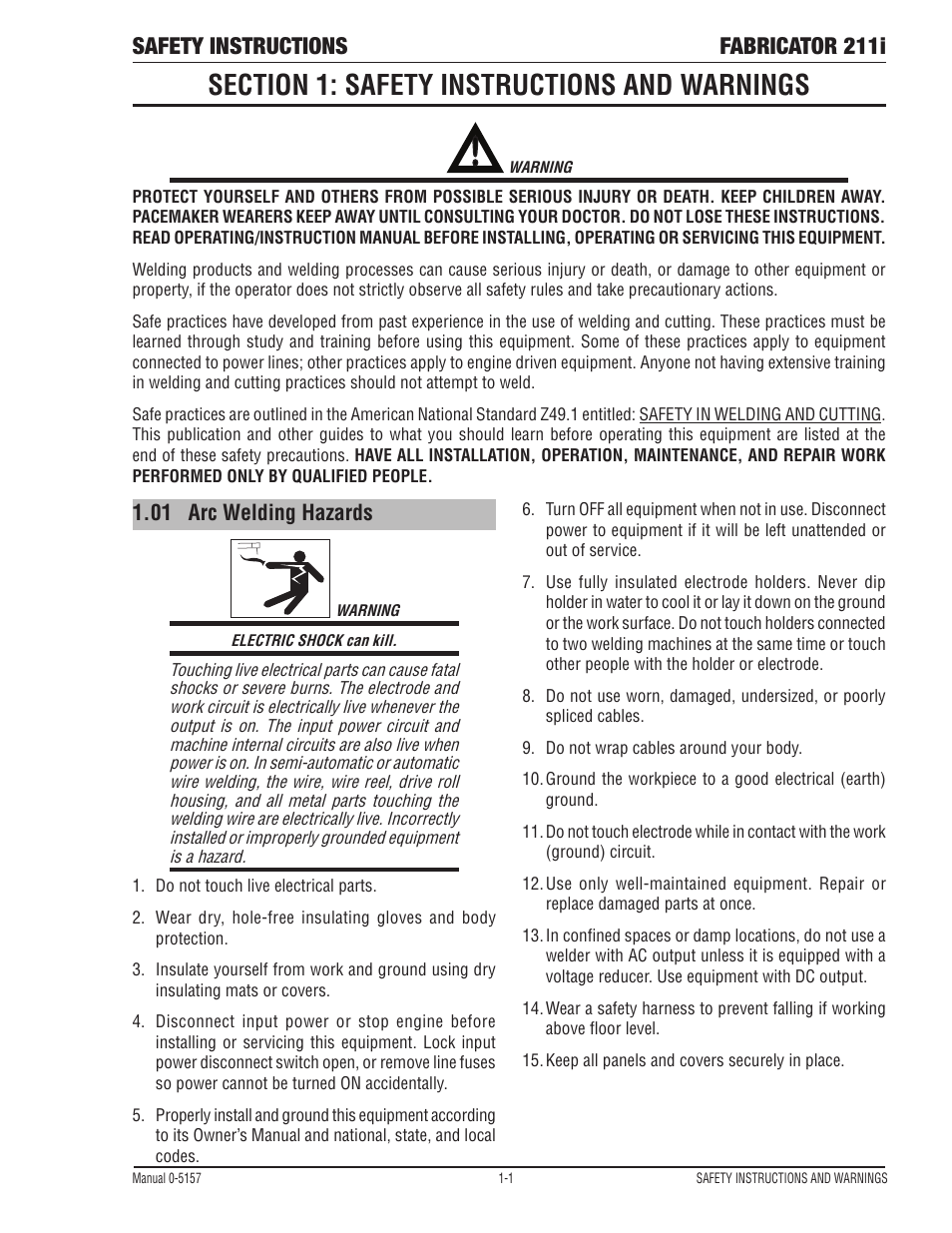 Safety instructions fabricator 211i | Tweco 211i Fabricator User Manual