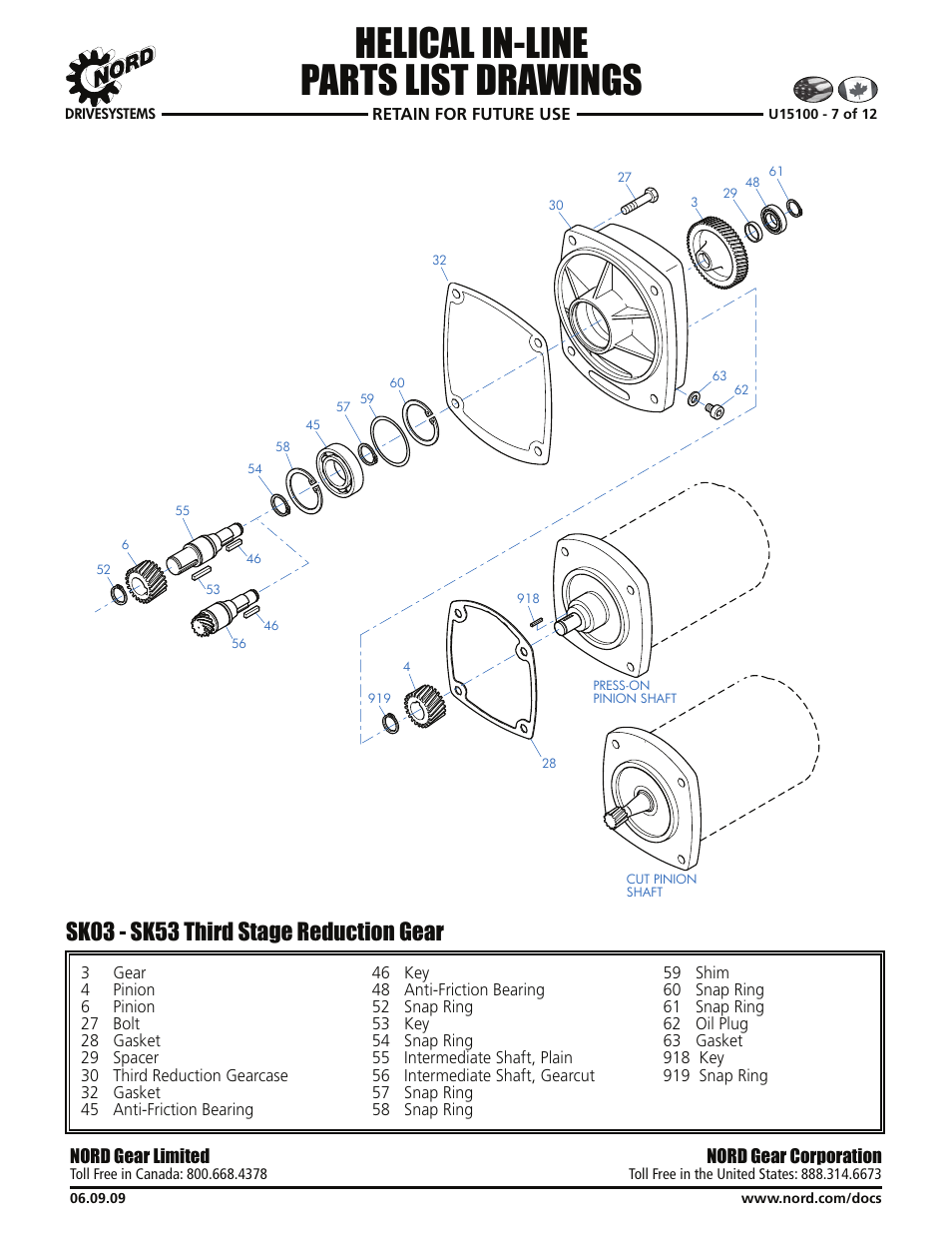 Helical inline parts list drawings, Sk03 sk53 third stage reduction