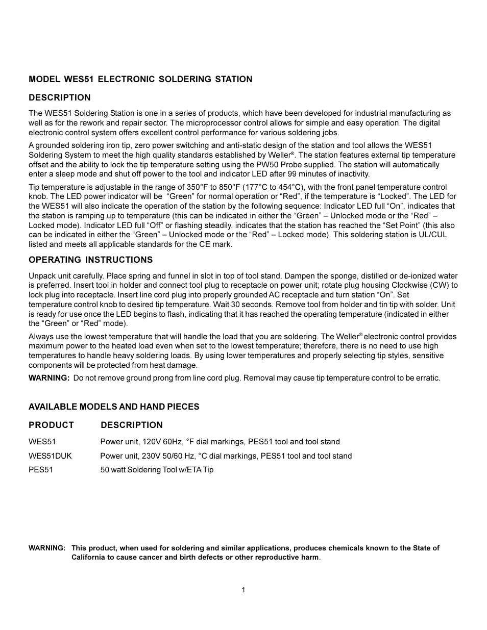 Weller WES51 User Manual | 7 pages | Original mode