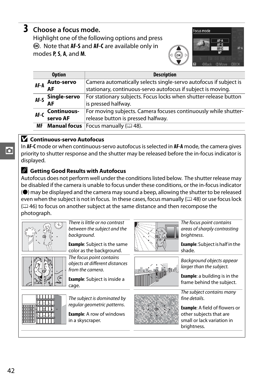 Choose A Focus Mode Nikon D3000 User Manual Page 60 216