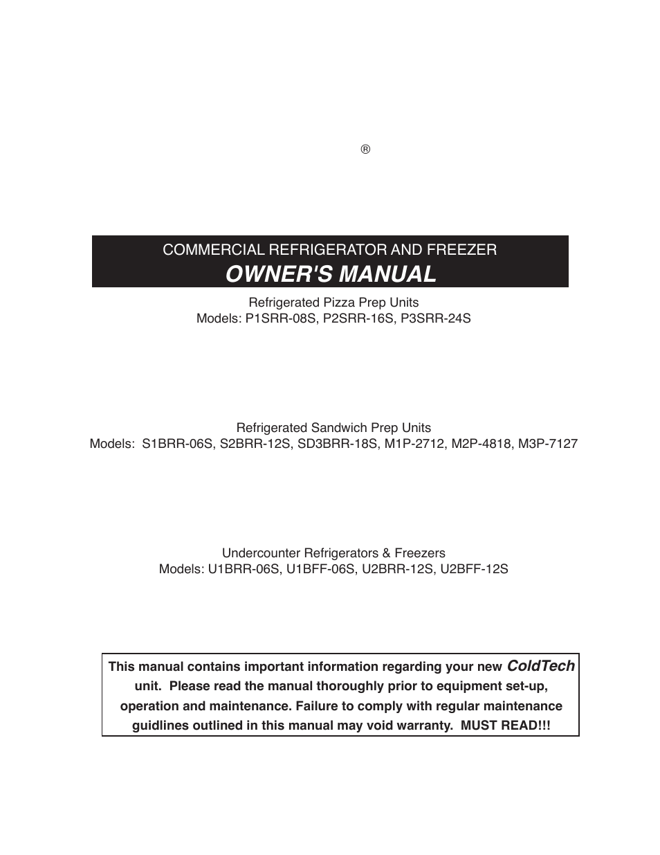 coldtech commercial refrigerator and freezer manual