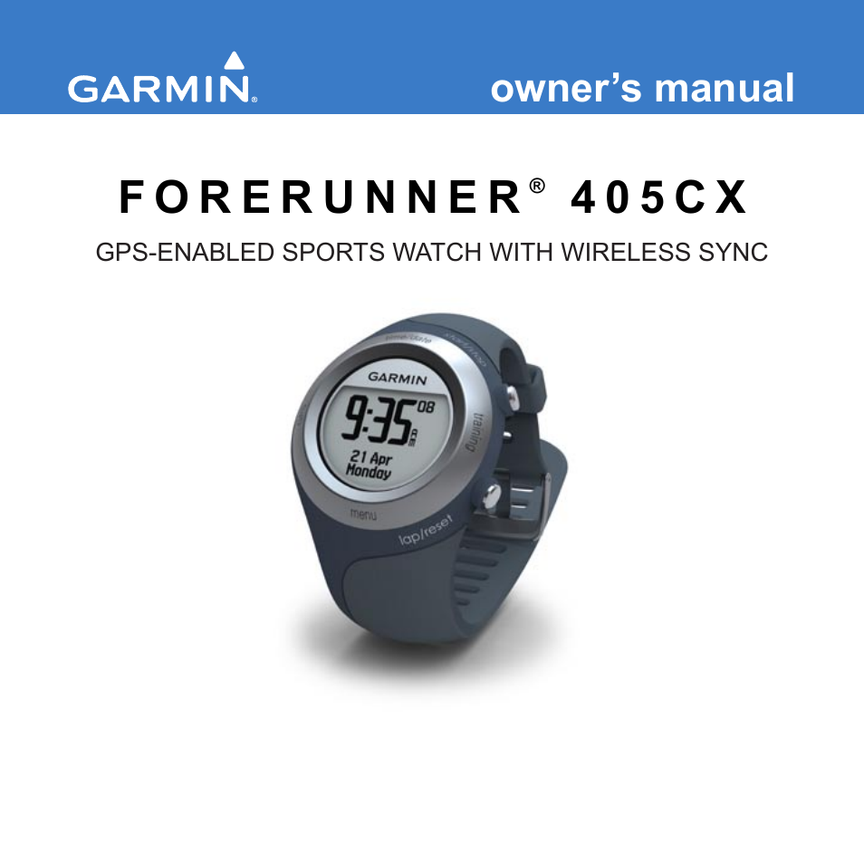 Dårligt humør Forfærdeligt Mission Garmin Forerunner 405 CX User Manual | 56 pages