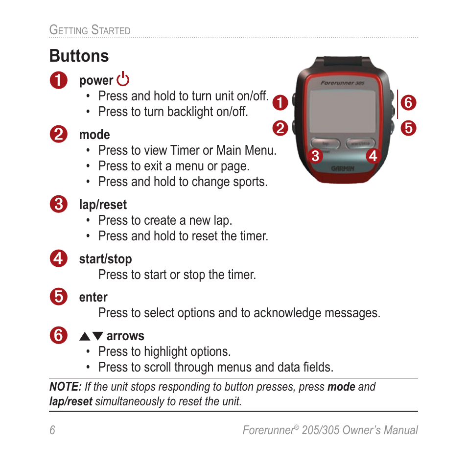 Buttons | Garmin Forerunner 305 User Manual | 10 80