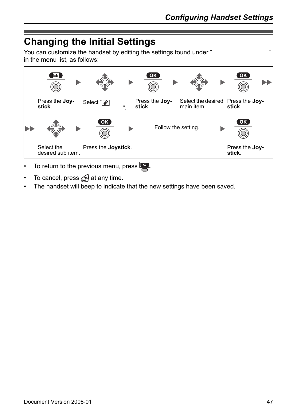 Configuring handset settings, Changing the initial settings | Panasonic