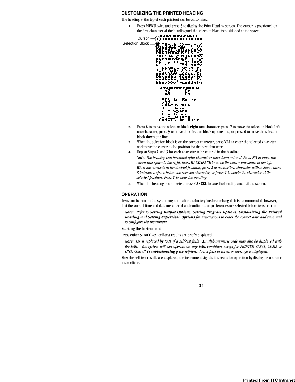 Customizing the printed heading, Operation | ITC Hemochron Response