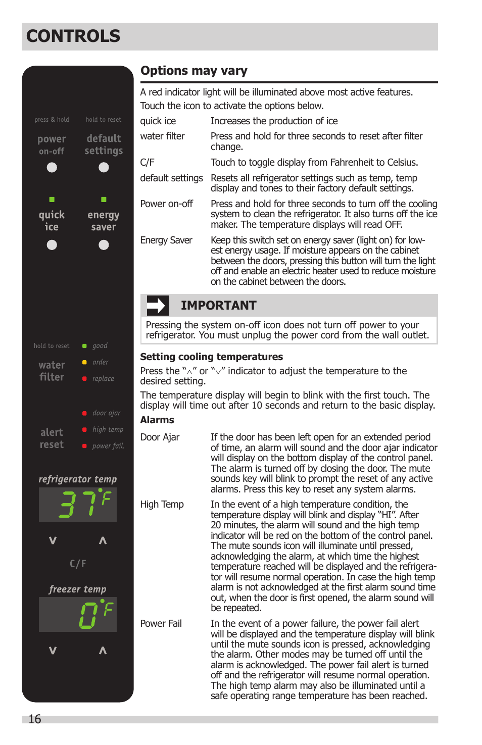 frigidaire high temp warning