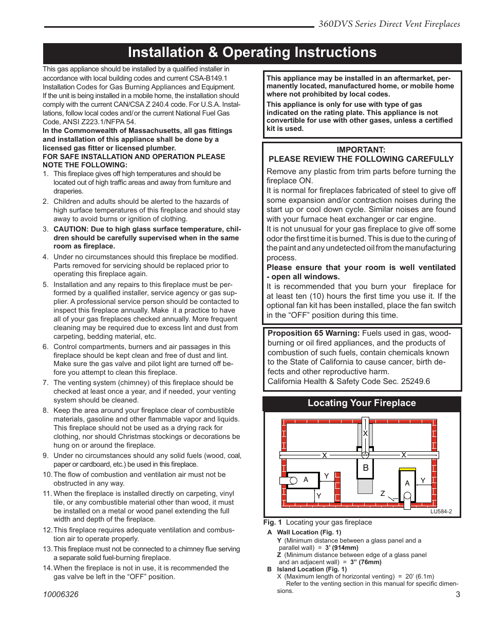 Installation Operating Instructions 360dvs Series Direct Vent
