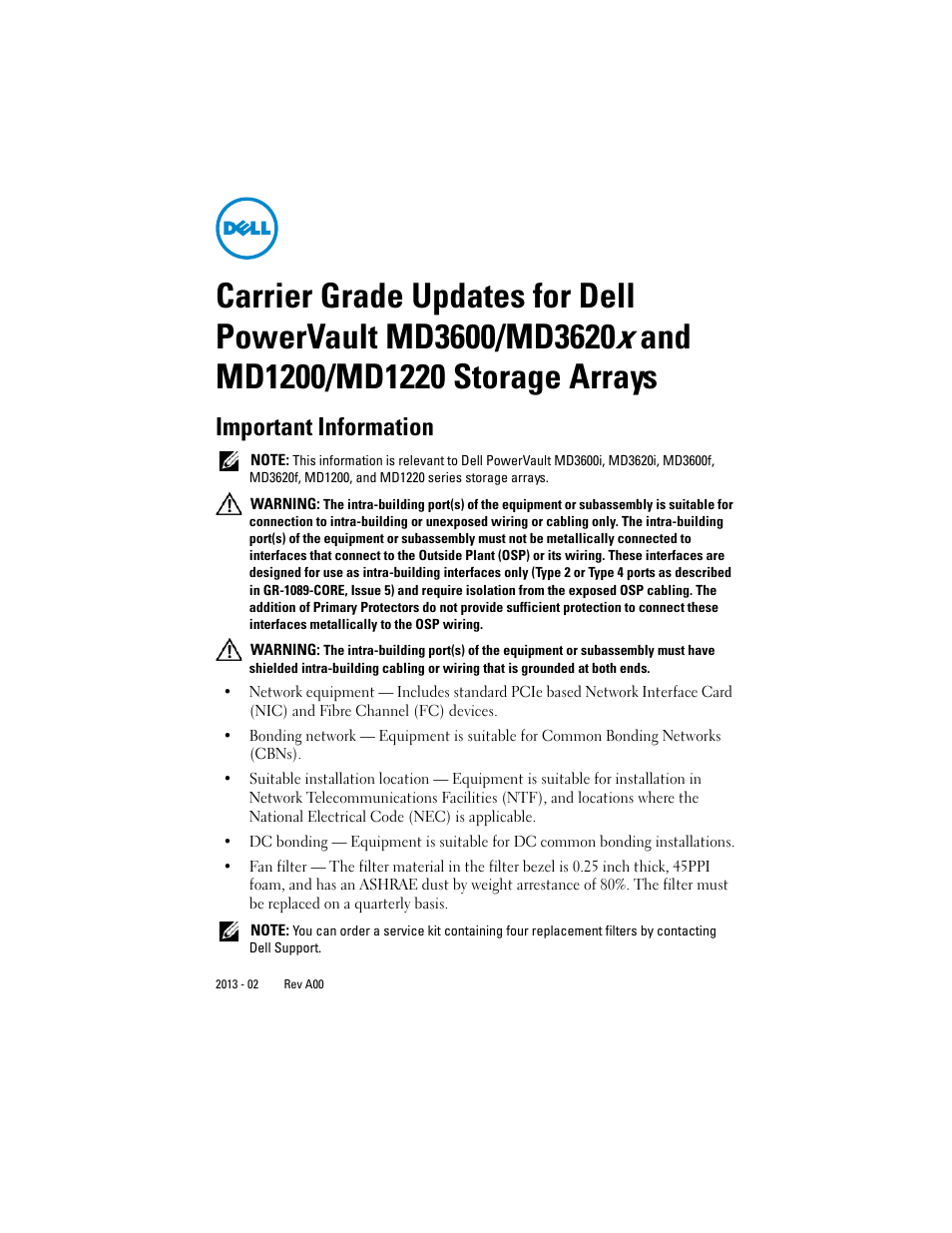 Dell POWERVAULT MD3620I User Manual | 2 pages