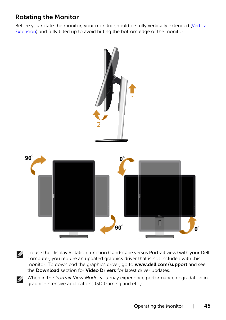 Rotating The Monitor Dell P2214h Monitor User Manual Page 45 54