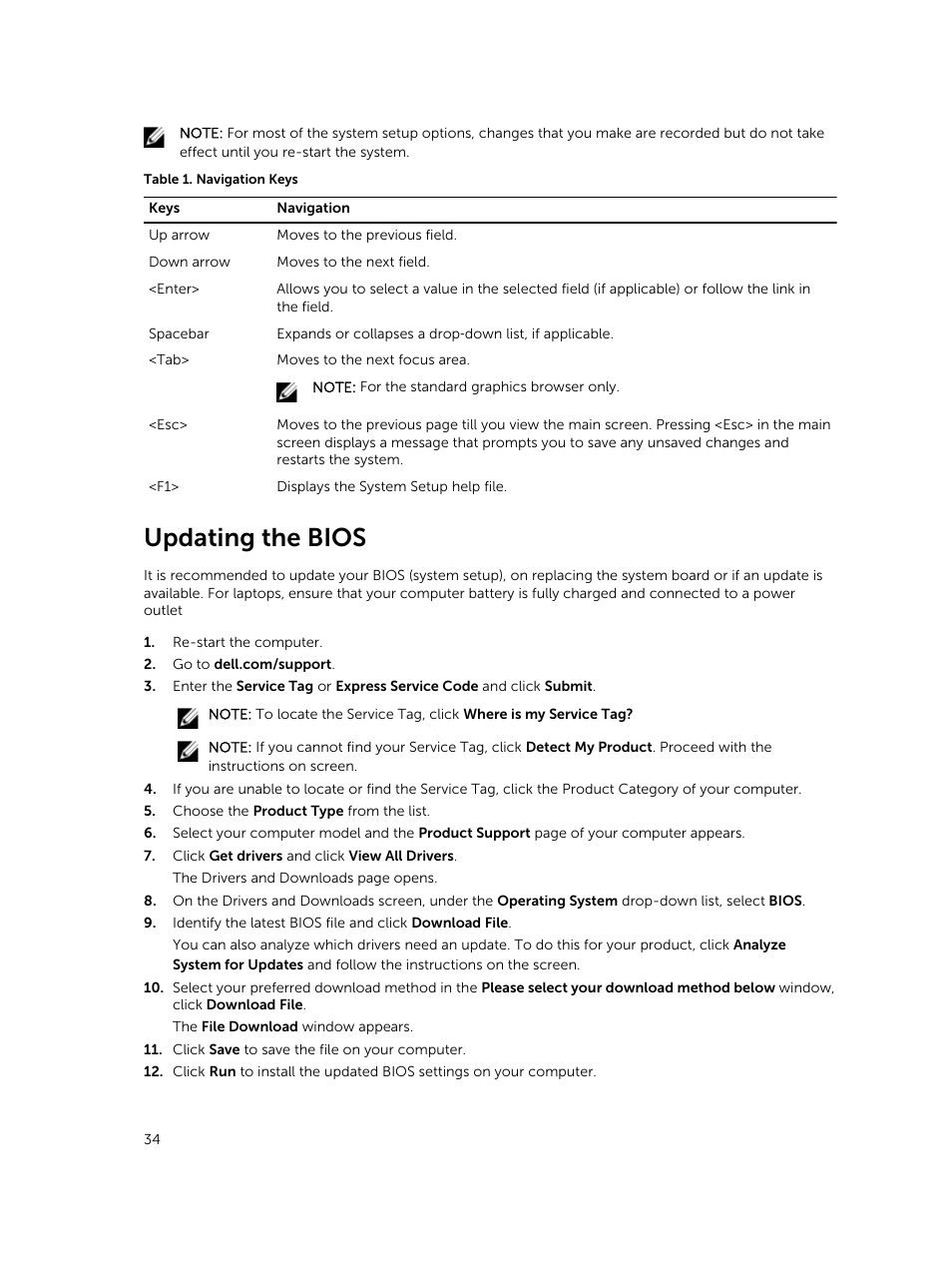 Updating the bios | Dell Vostro 14 (5480, Late 2014) User Manual | Page 34  / 45