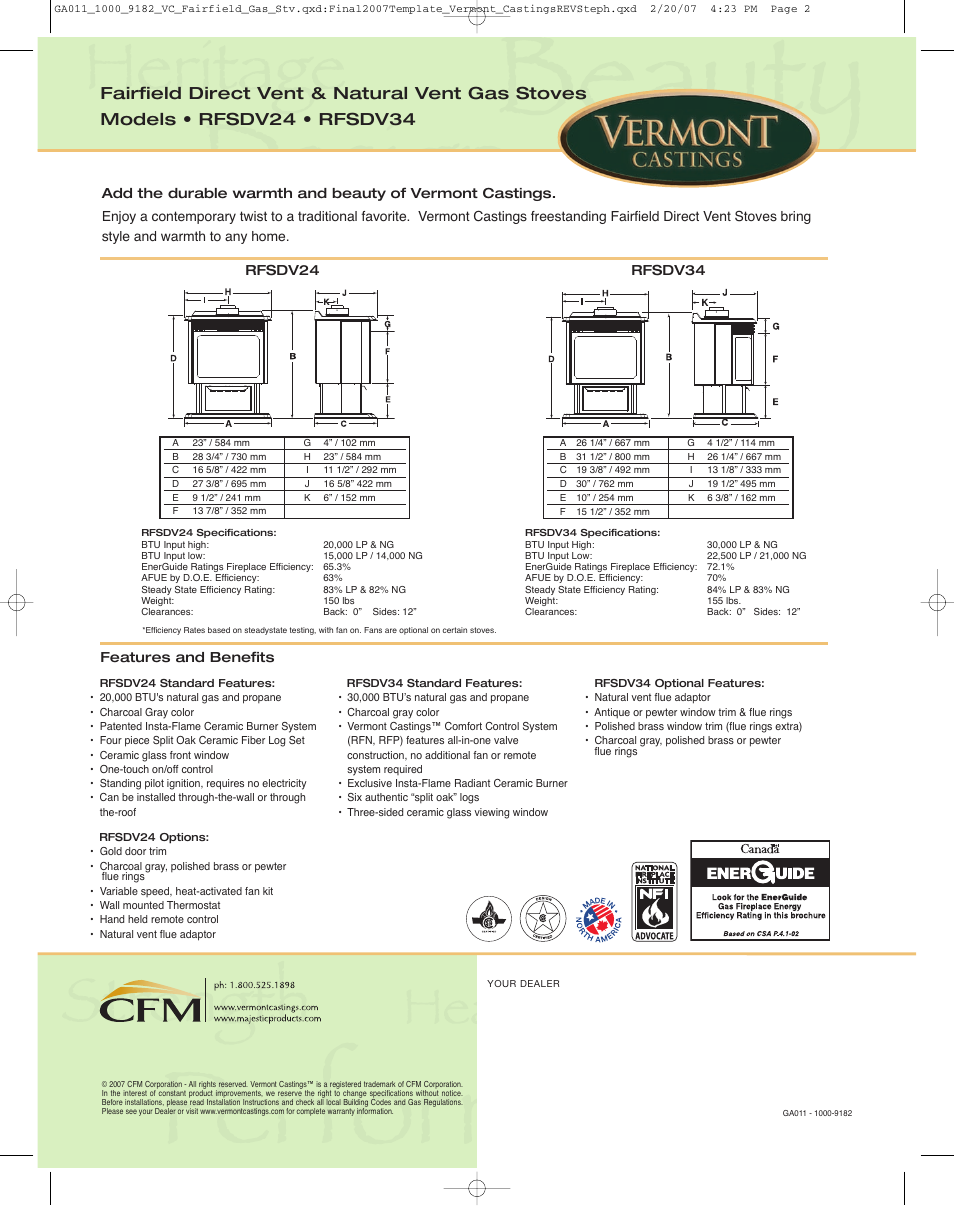 Vermont Casting RFSDV34 User Manual | Page 2 / 2