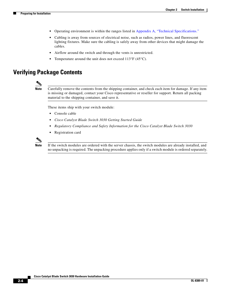 Verifying package contents | Cisco 3030 User Manual | Page 32 / 72