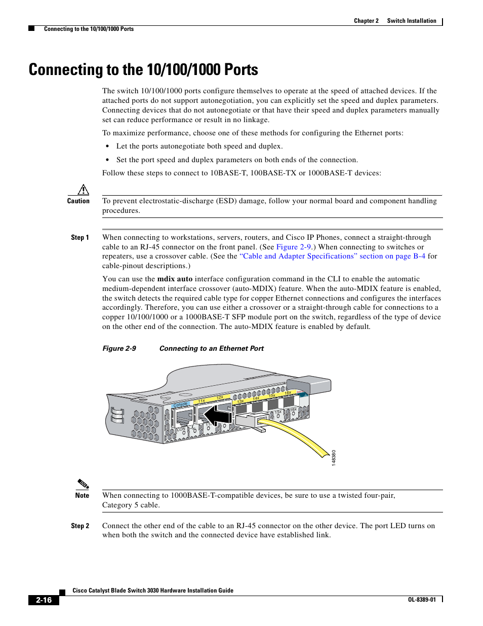 Connecting to the 10/100/1000 ports | Cisco 3030 User Manual | Page 44 / 72