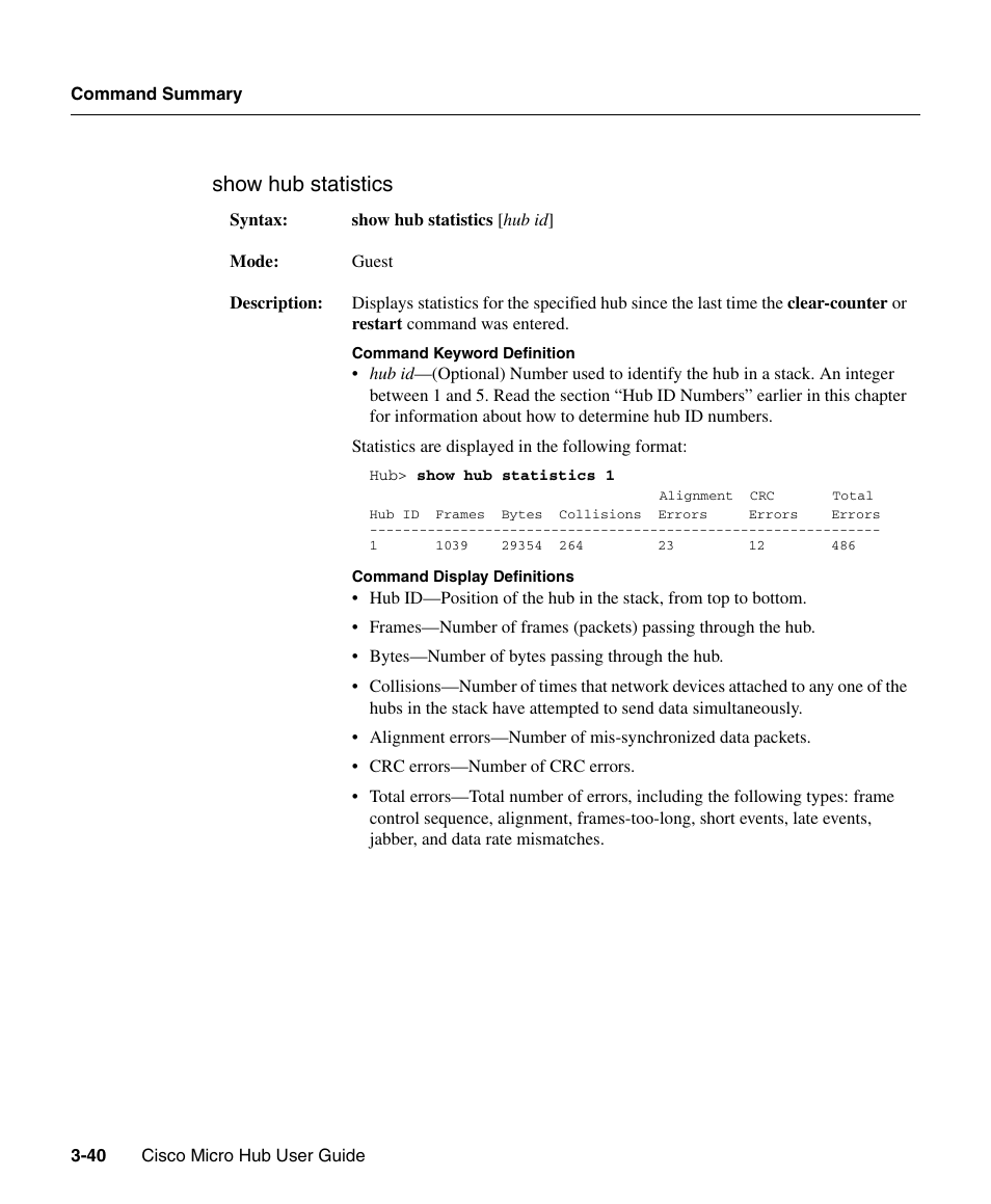 Show hub statistics | Cisco 1503 User Manual | Page 40 / 48