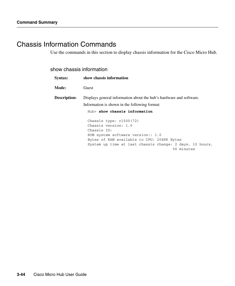 Chassis information commands | Cisco 1503 User Manual | Page 44 / 48