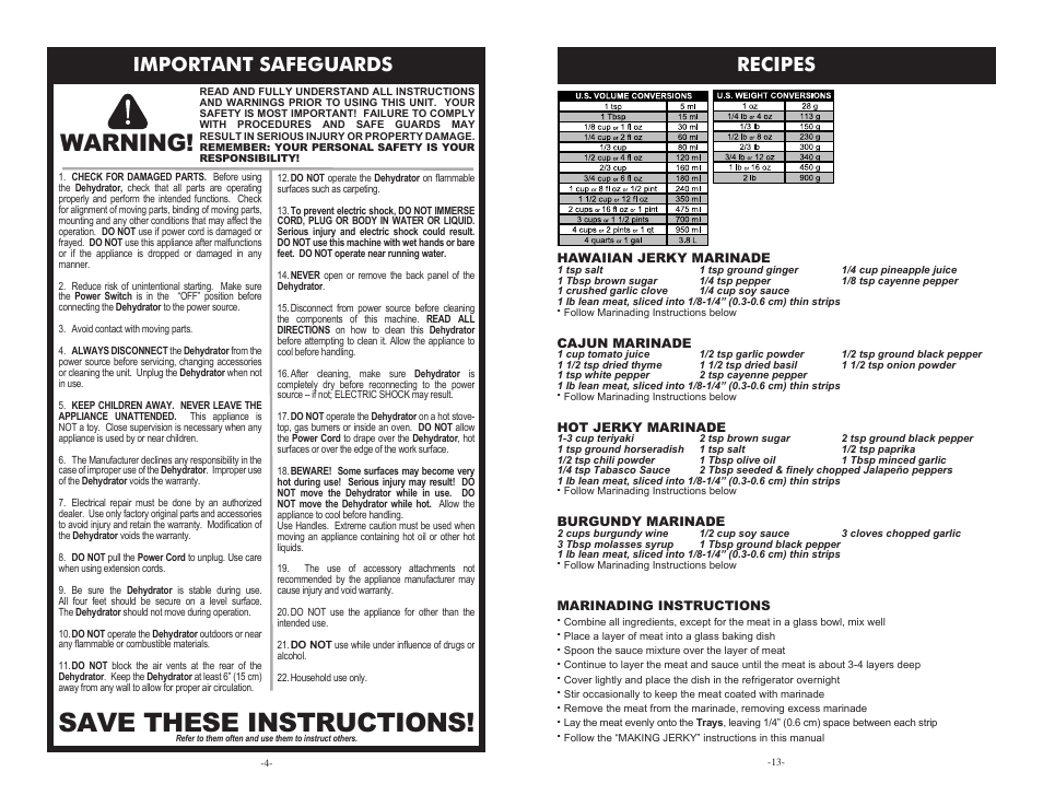 Save These Instructions Warning Recipes Cabela S Pro Series 10 Tray Digital Dehydrator 28 1001 C User Manual Page 4 8 Original Mode