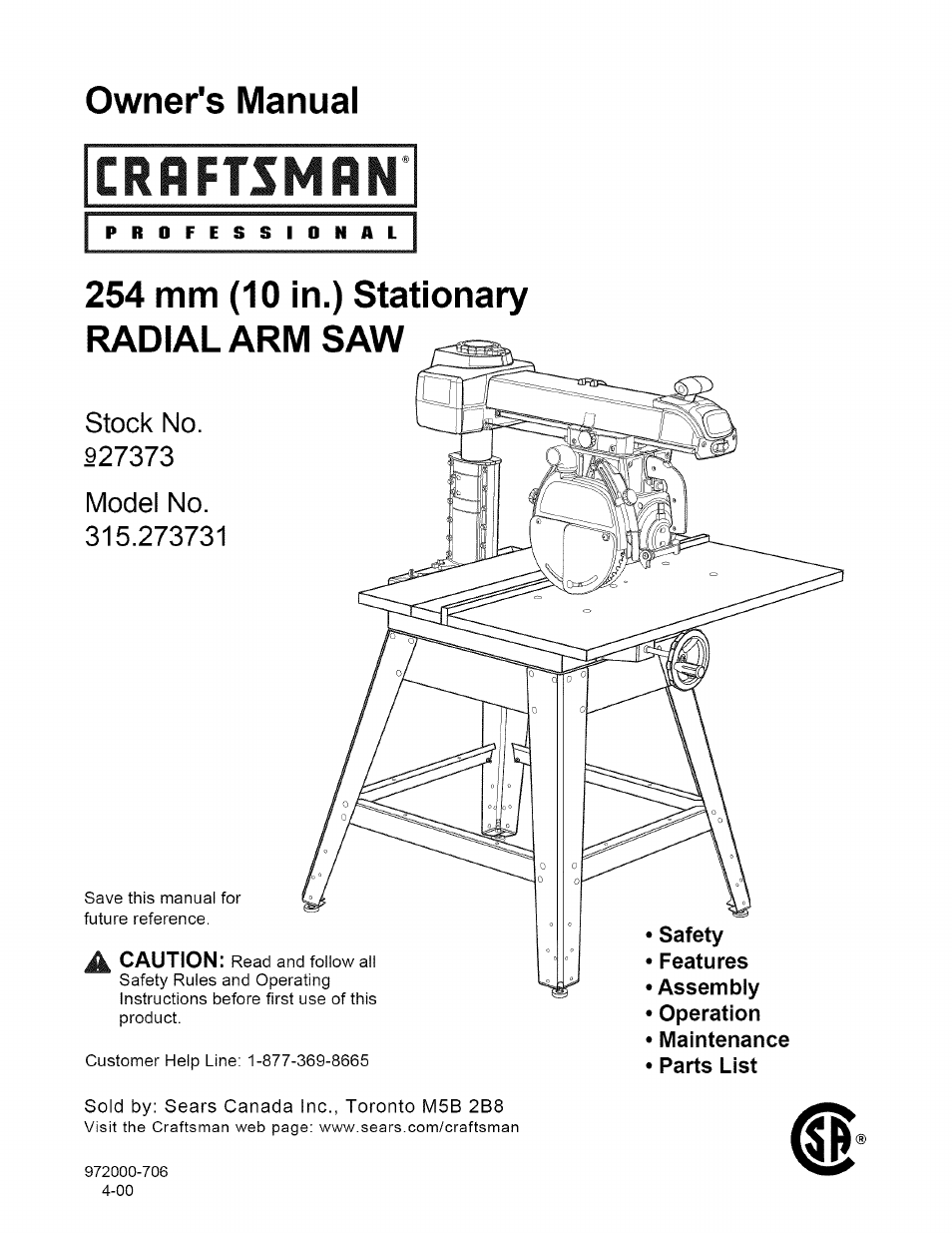Craftsman 315.273731 User Manual | 80 pages | Original mode
