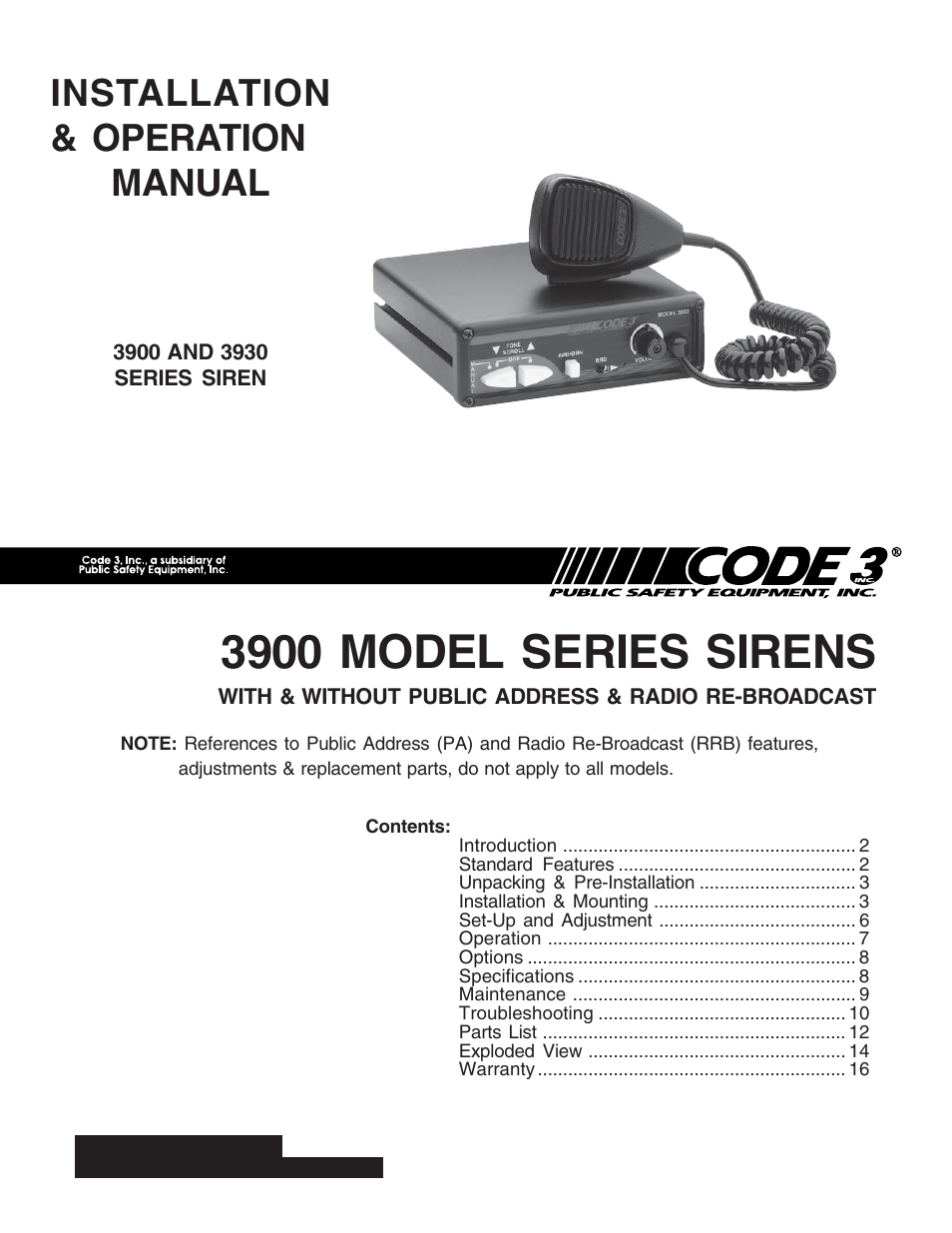 Code 3 Scorpion Siren User Manual 16 Pages Also For Compact Siren