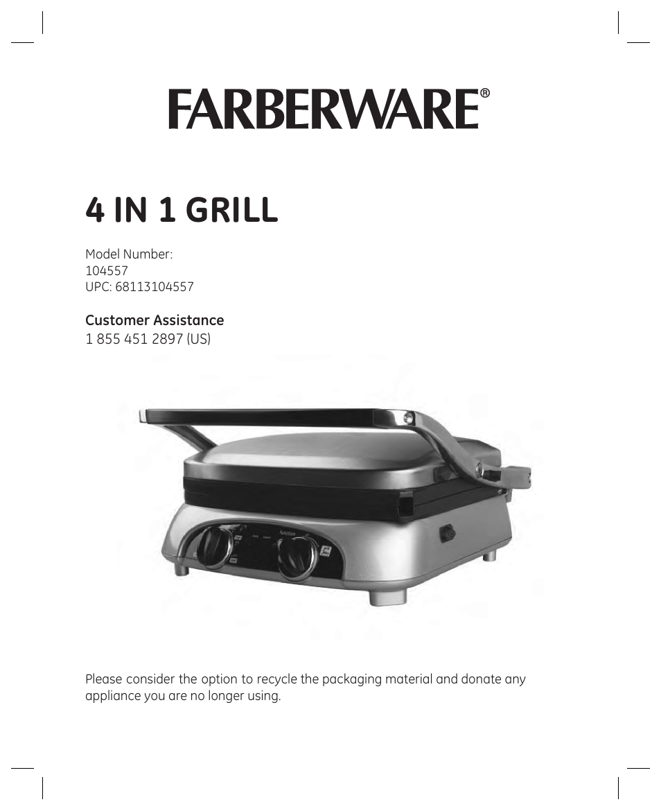 FARBERWARE 104557 4-in-1 Grill User Manual | 28 pages