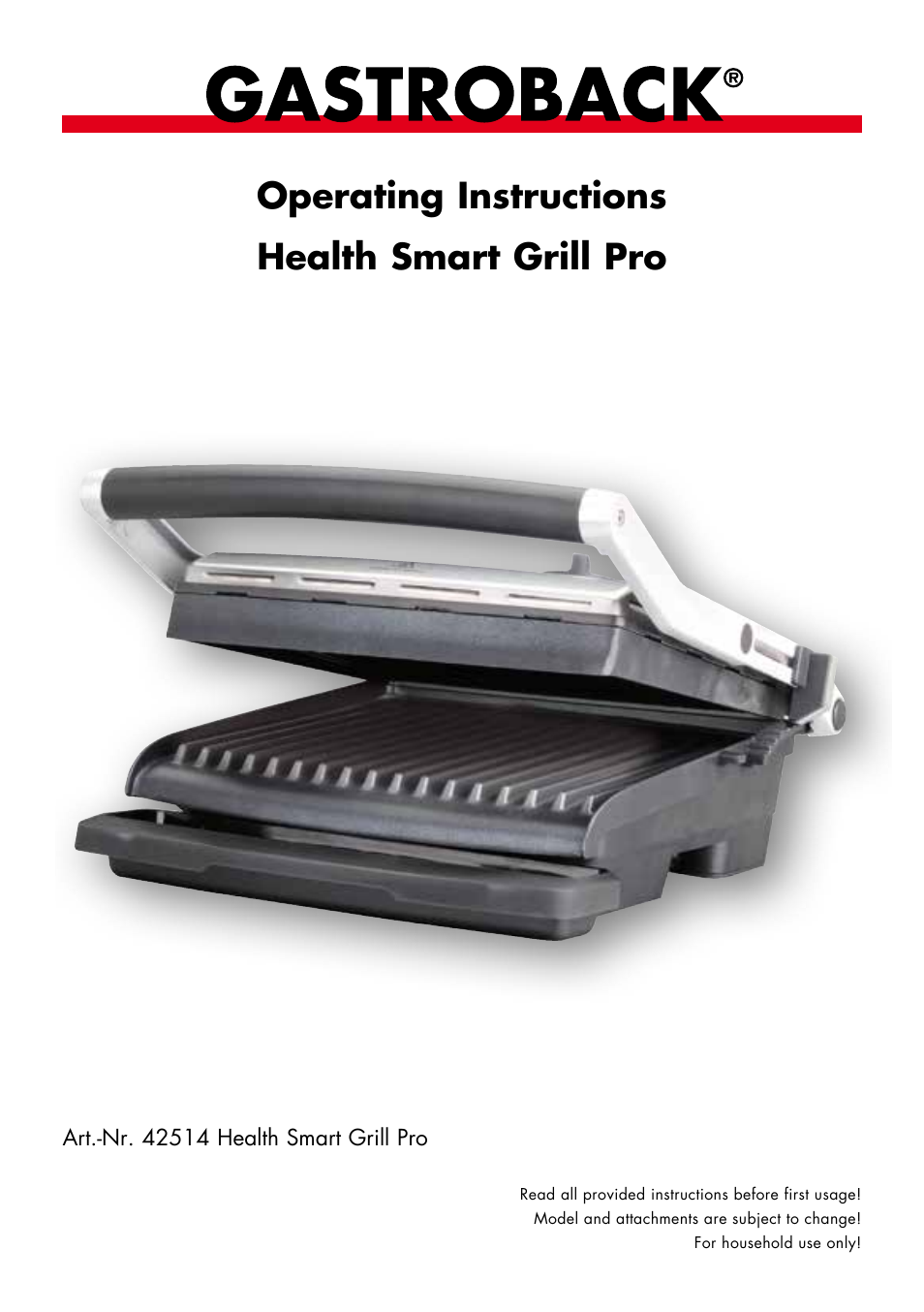 واقعي زجاج يتلمس طريقه  Gastroback 42514 Health Smart Grill Pro User Manual | 20 pages
