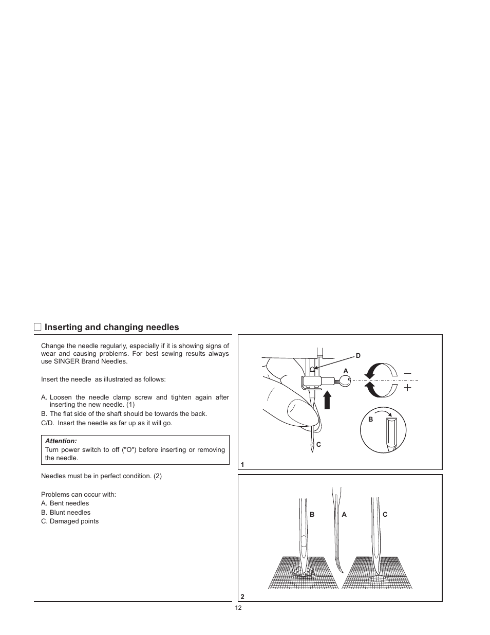 Inserting and changing needles | SINGER 1120 User Manual | Page 15 / 38