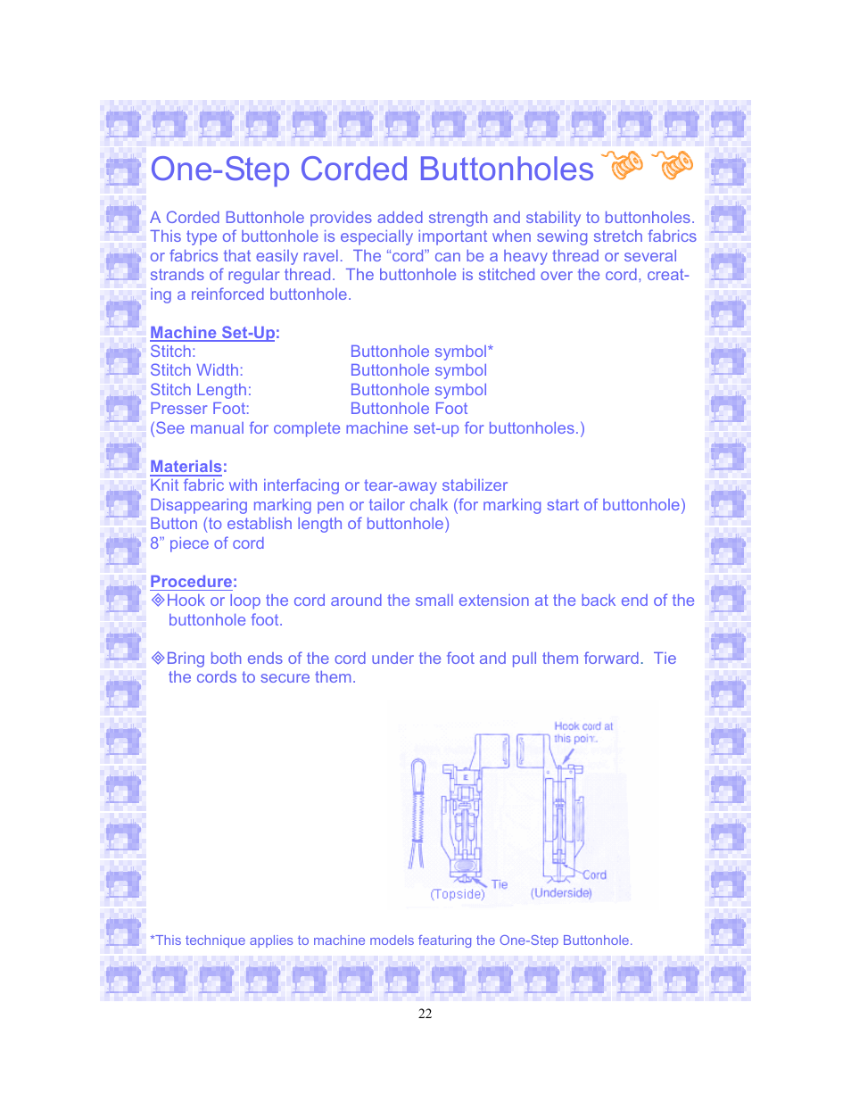 One-step corded buttonholes | SINGER 6550-WORKBOOK Scholastic User Manual | Page 26 / 59
