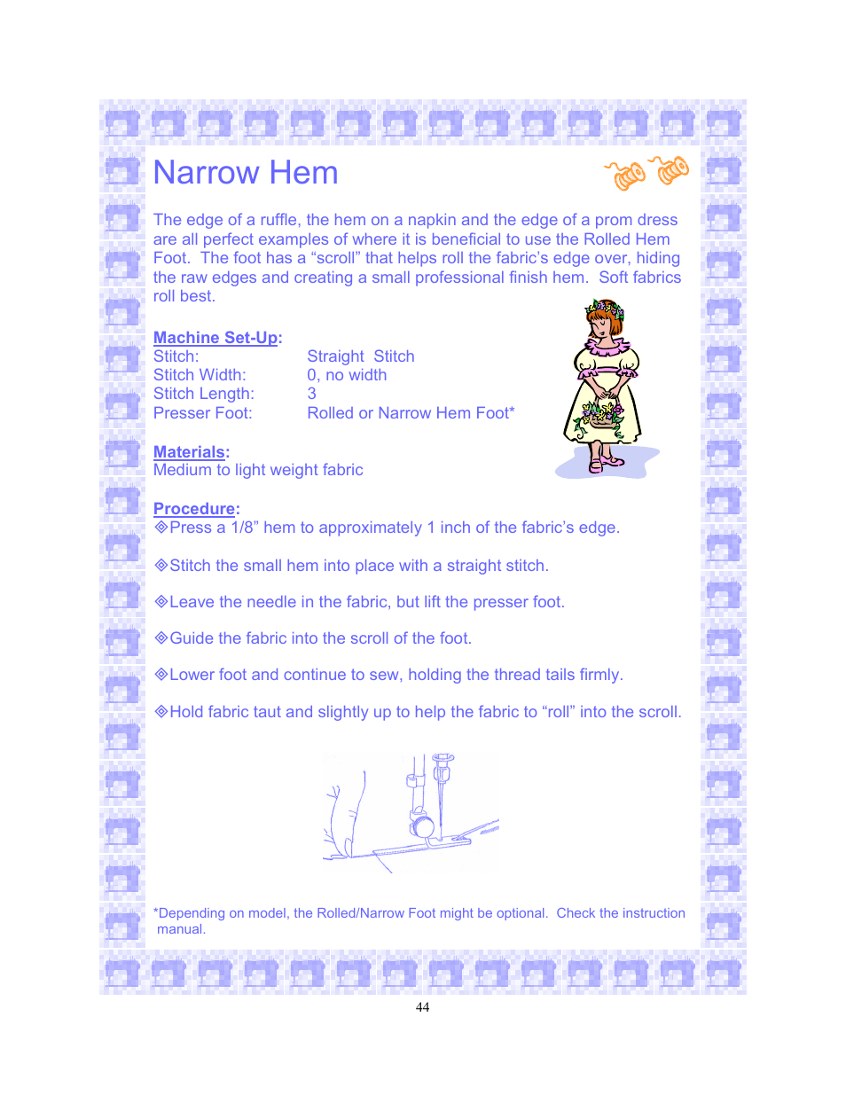 Narrow hem | SINGER 6550-WORKBOOK Scholastic User Manual | Page 48 / 59
