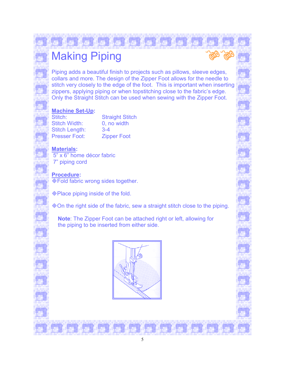 Making piping | SINGER 6550-WORKBOOK Scholastic User Manual | Page 9 / 59
