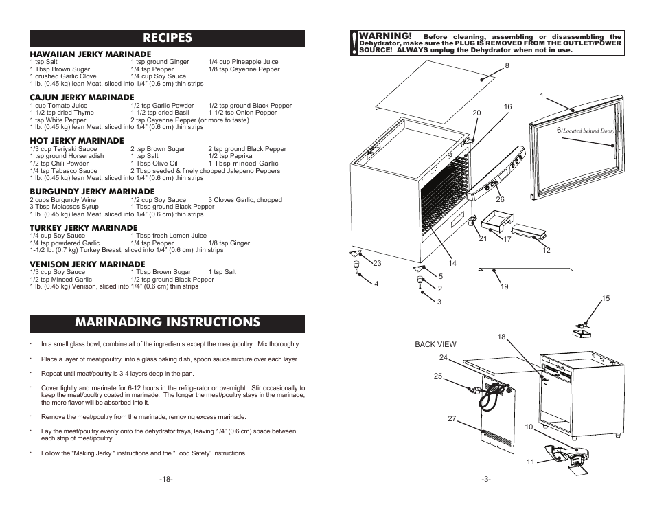 Recipes, Marinading instructions Cabela's Commercial Food Dehydrator